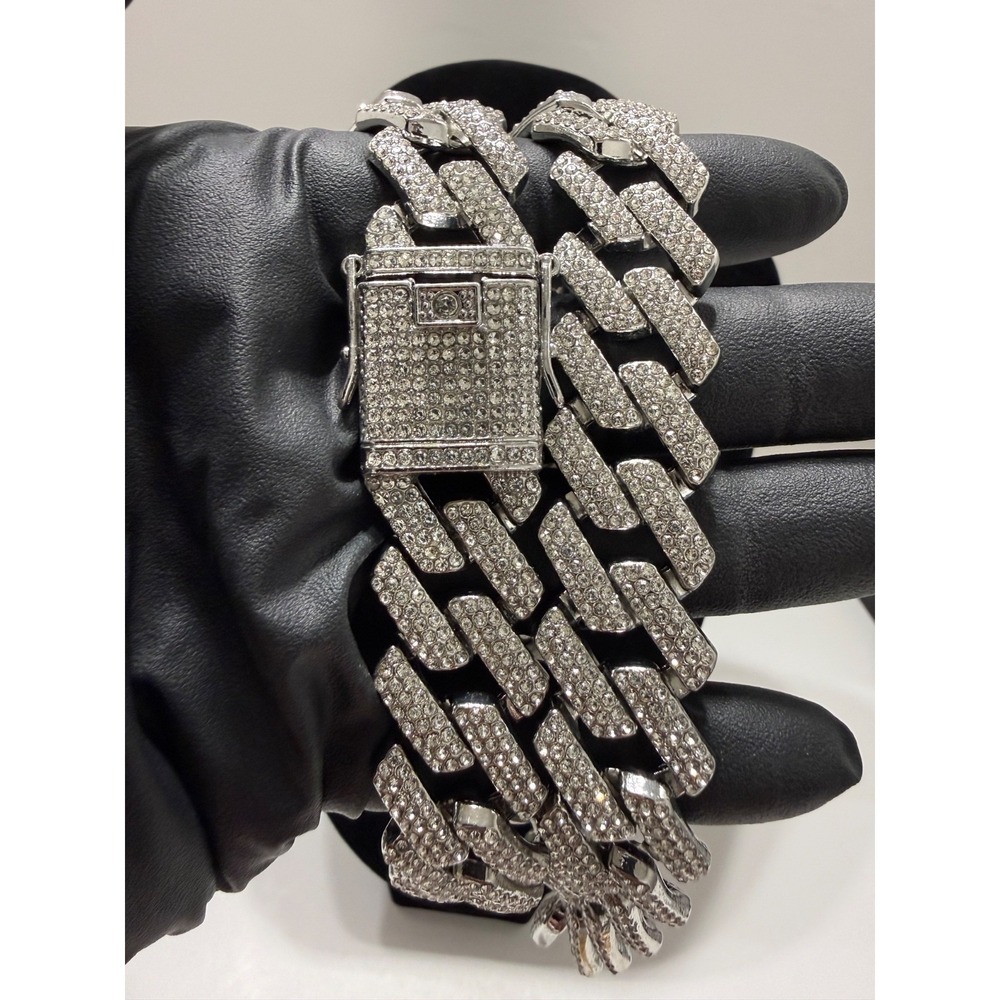 cuban chain iced out vvscz over stainless 24inch 19.5mm triple lock box - Picture 3 of 6